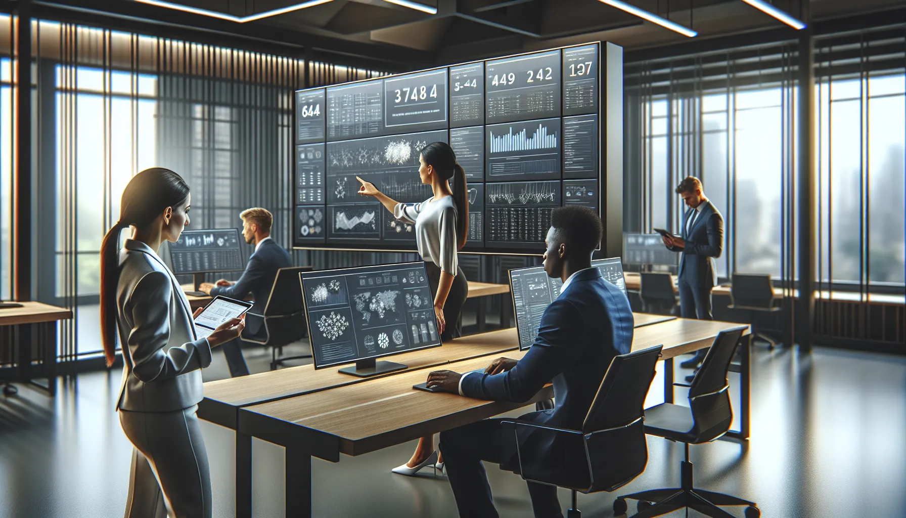 diverse team collaborating on data management in a modern office.